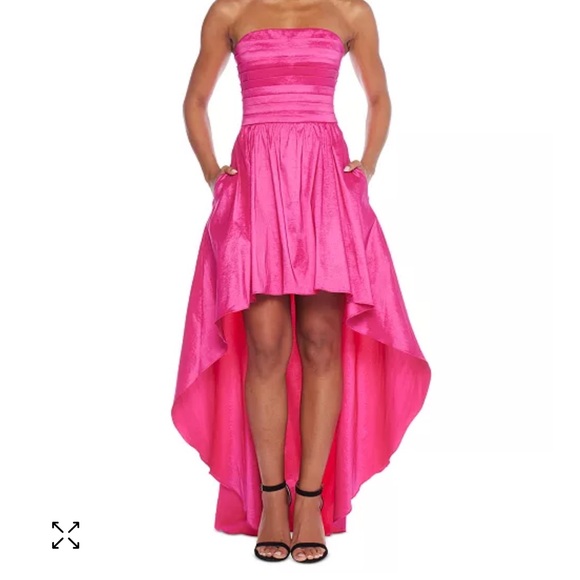 Juniors' Pleated Strapless High-Low Fit & Flare Dress Prom dress - Picture 9 of 10